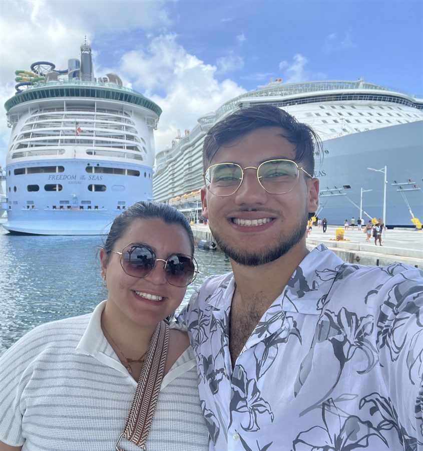 Chris and his partner at a cruise port