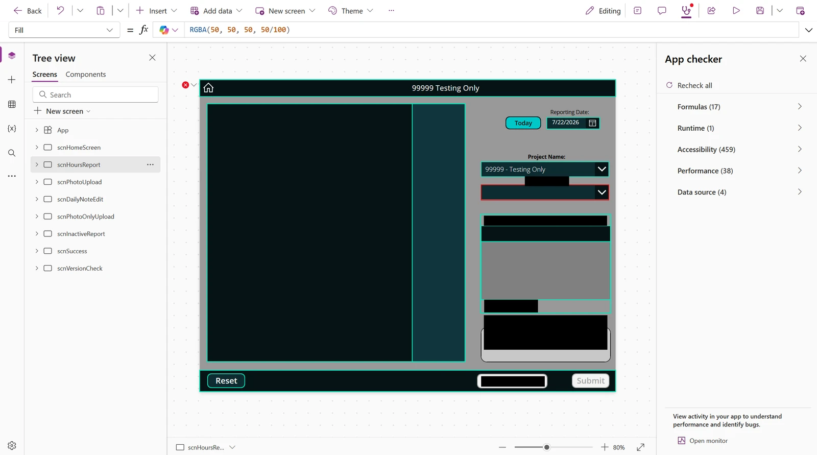 Previous field app, second screen