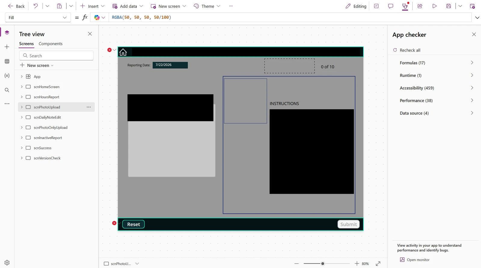 Previous field app, third screen
